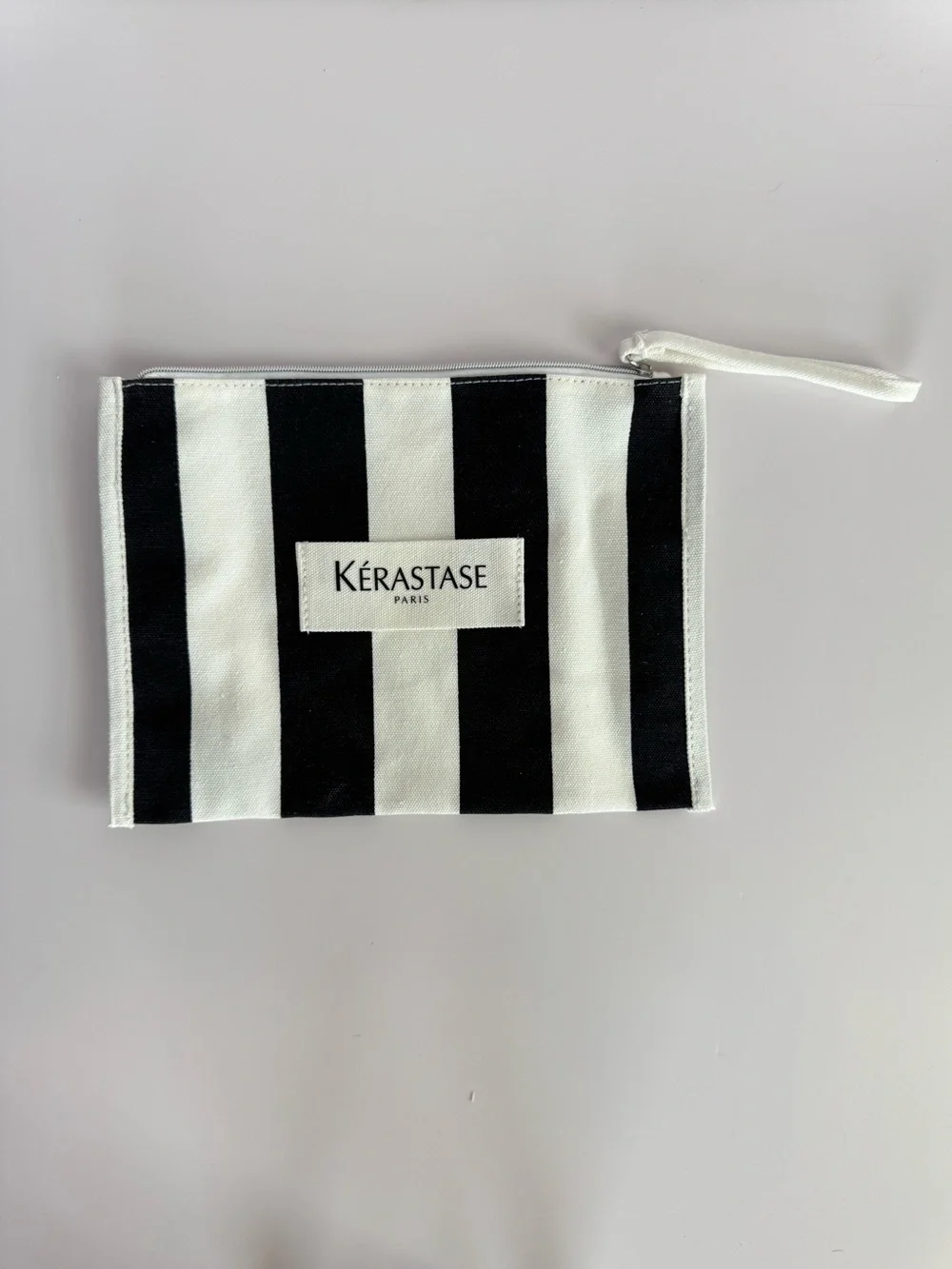 Kérastase Paris Black White Striped Canvas Cosmetic Makeup Travel Pouch Zip Bag
